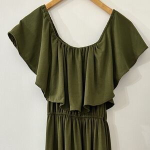 Olive green off the shoulder maxi dress